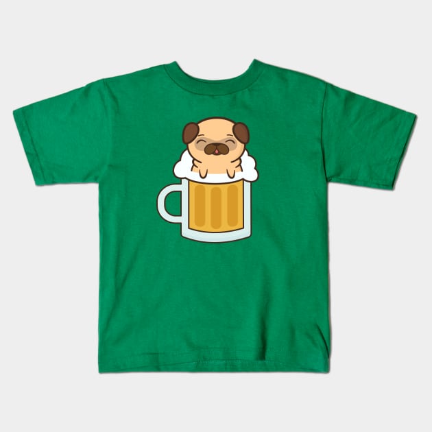 Cute and Kawaii Adorable Pug With Beer Kids T-Shirt by happinessinatee